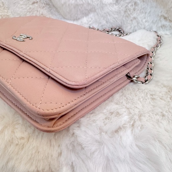 Chanel Pink Lambskin Classic Wallet on Chain - Picture 7 of 14